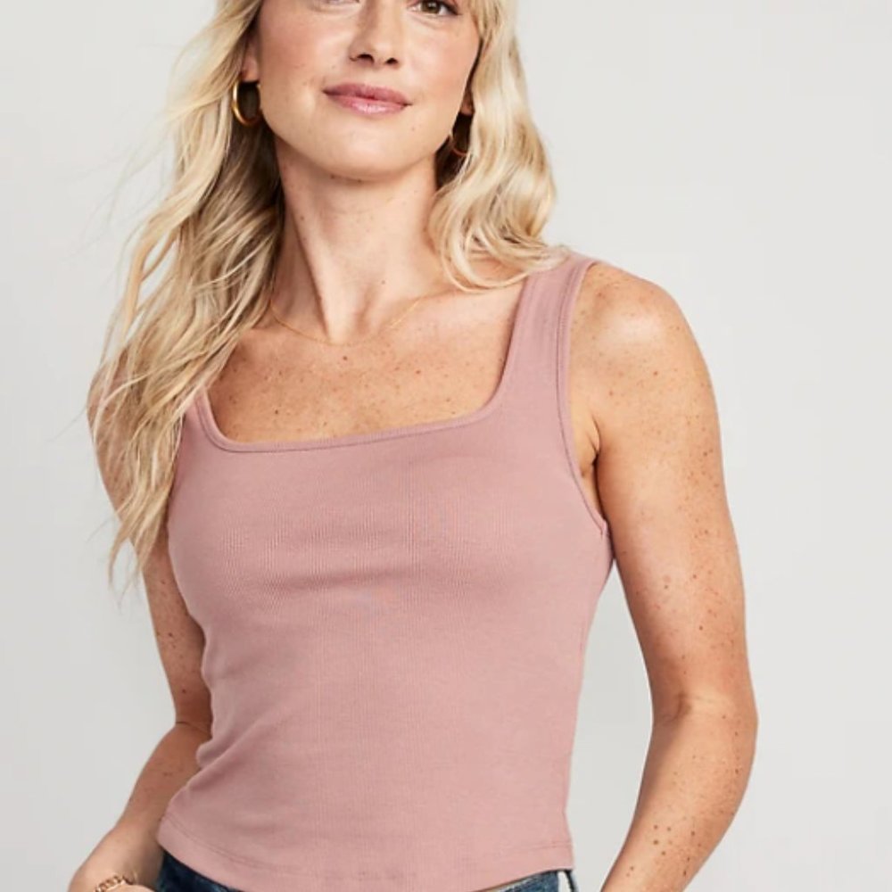 Fitted Square-Neck Ultra-Cropped Rib-Knit Tank Top for Women